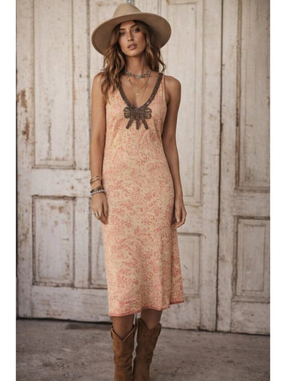 NWOT Free People Starstruck Pink Jacquard Damask Midi Dress